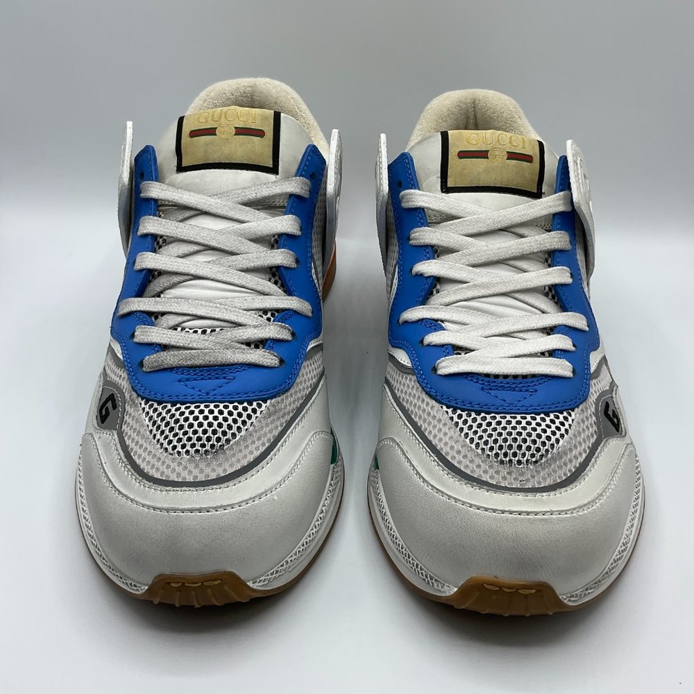 Gucci Ultrapace Leather & Mesh Sneakers White Blue Mens Size UK 10 US 10.5 - Picture 3 of 13
